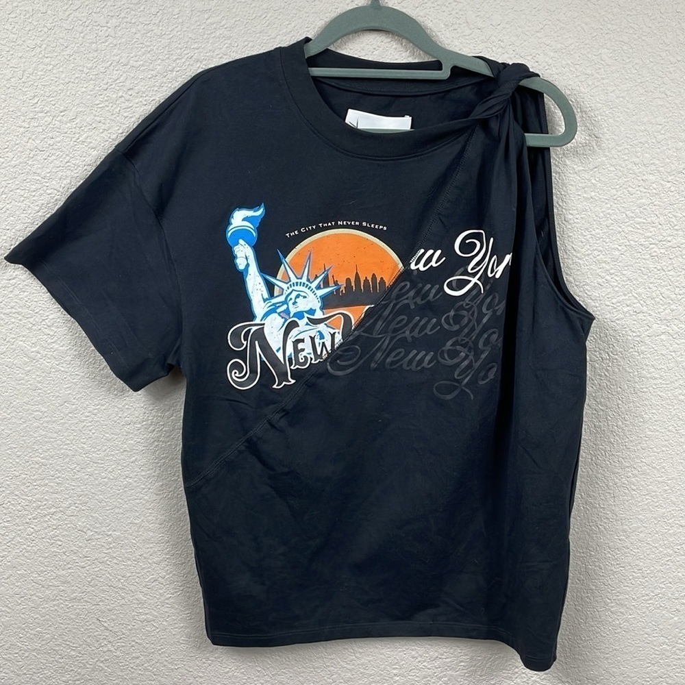 NWT 3.1 Phillip Lim We Are NY One Shoulder Twist T Shirt Tee Black Sz M - Picture 3 of 12